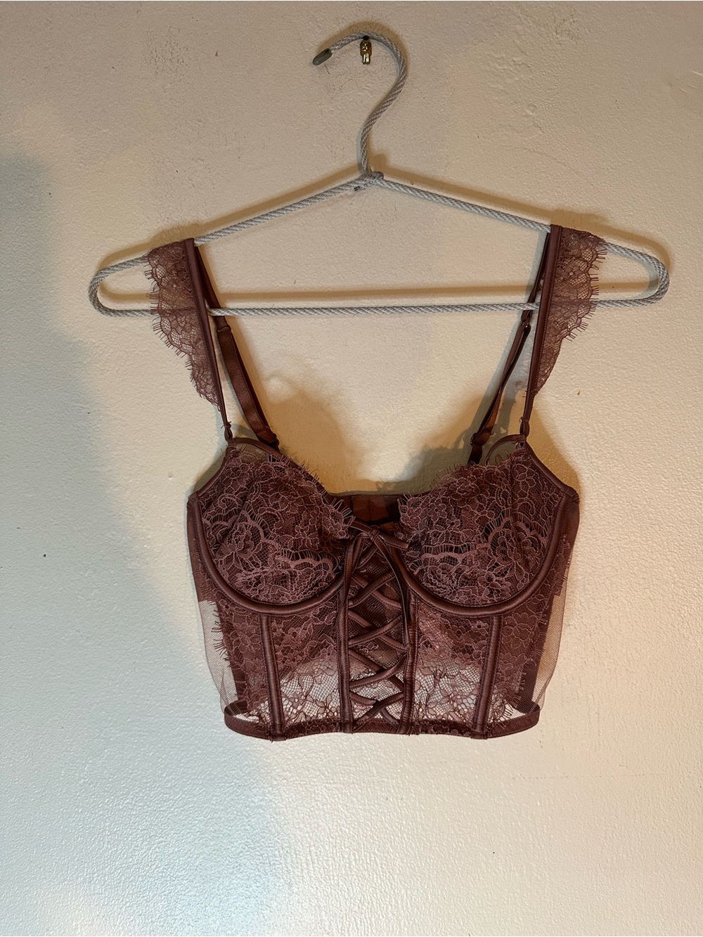 Victoria's Secret Dream Angels Mauve Lace Up Bustier Corset Top Bra 32B